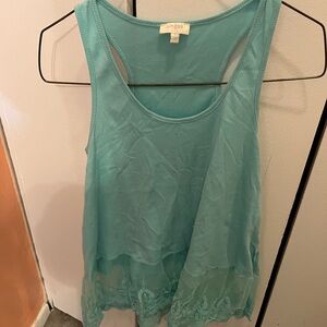 Umgee Women's Teal Lace Hem Tank Top